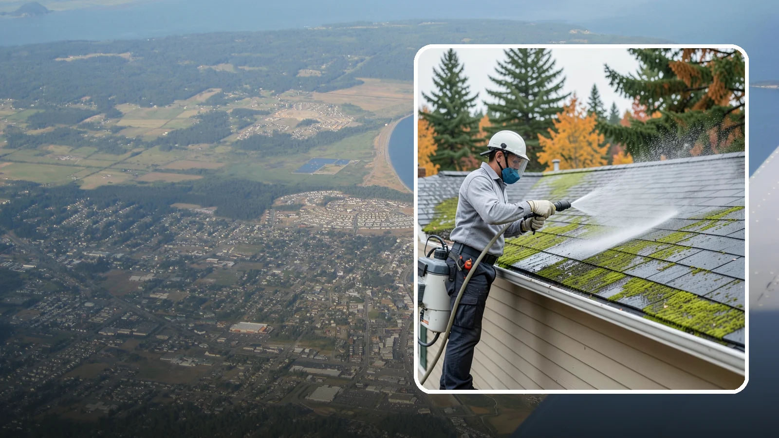 House Wash & Roof Cleaning Package in Oak Harbor, Island County, WA - We combine a full house soft wash with a roof cleaning to tackle the two biggest algae targets on your Washington home in one...