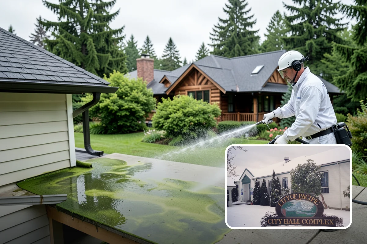 House Wash & Roof Cleaning Package in Pacific, King County, WA - Addresses the two fastest-greening surfaces in one trip