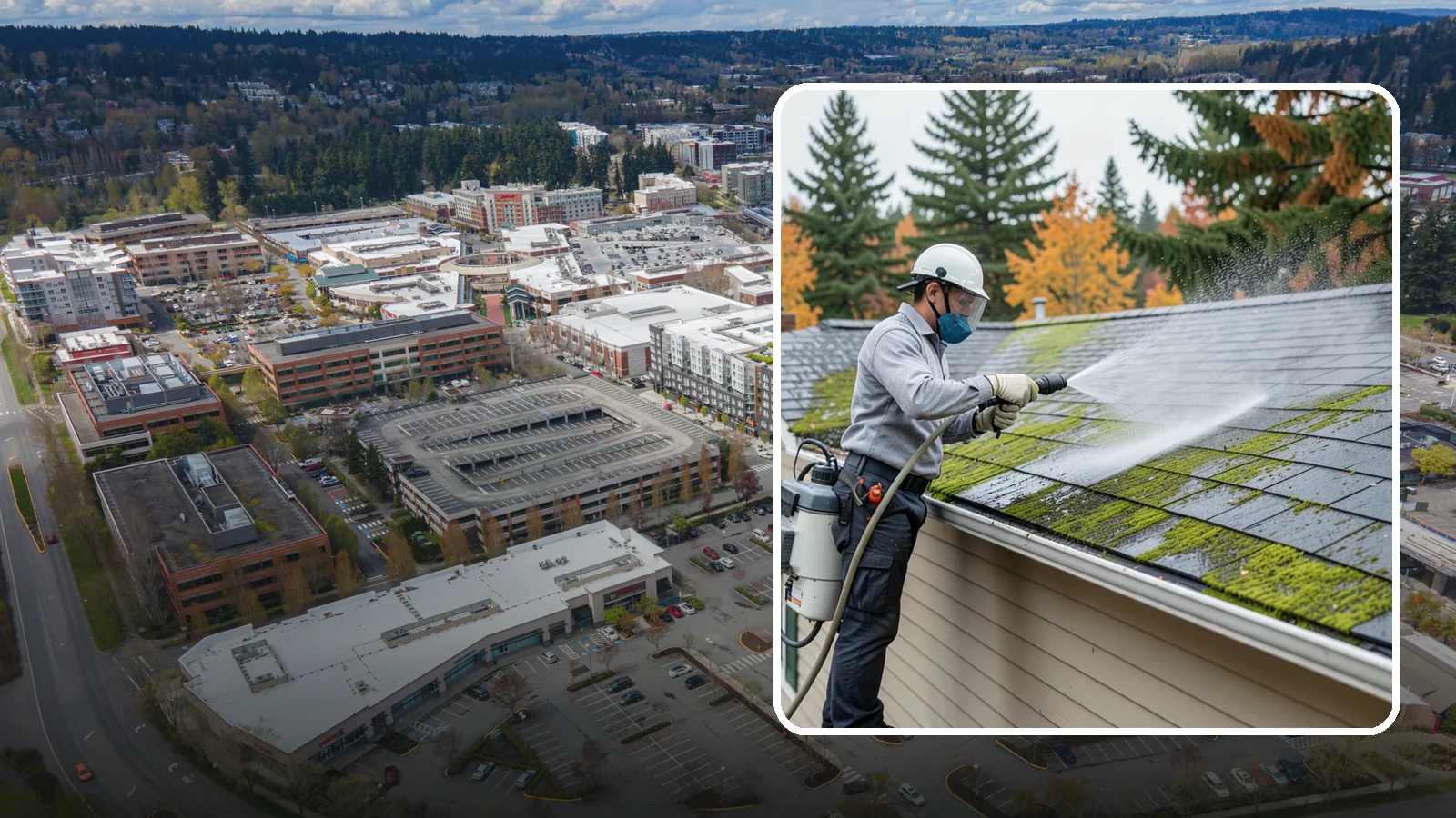 House Wash & Roof Cleaning Package in Redmond, King County, WA - We combine a full house soft wash with a roof cleaning to tackle the two biggest algae targets on your Washington home in one...