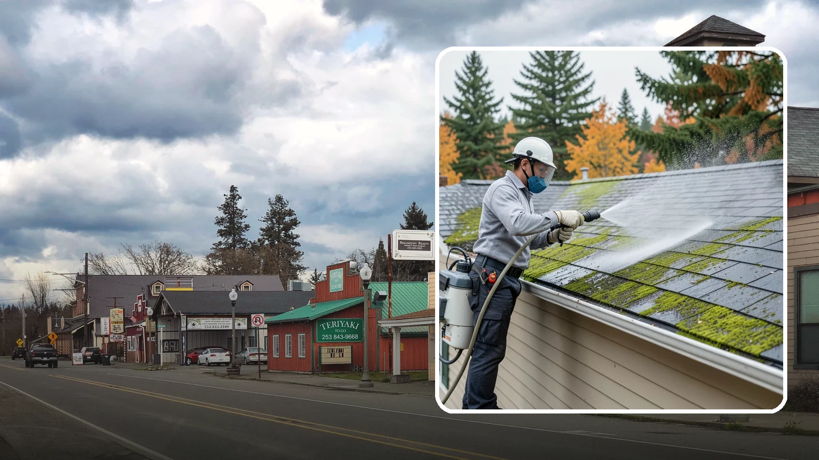 House Wash & Roof Cleaning Package in Roy, Pierce County, WA - We combine a full house soft wash with a roof cleaning to tackle the two biggest algae targets on your Washington home in one...