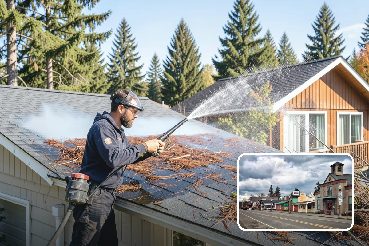 House Wash & Roof Cleaning Package in Roy, Pierce County, WA - Addresses the two fastest-greening surfaces in one trip