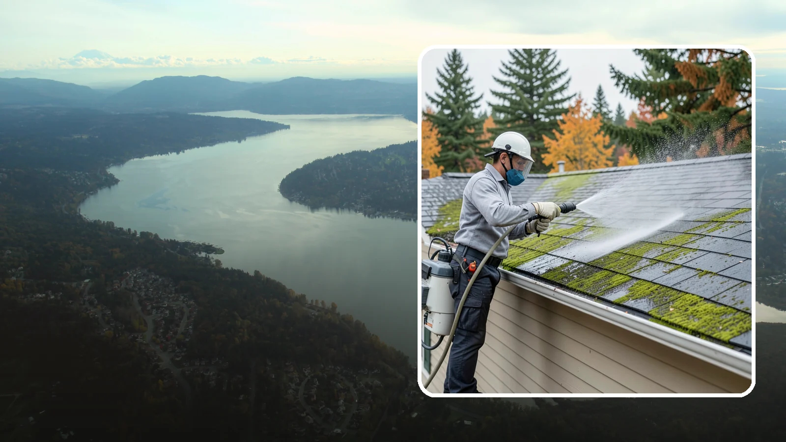House Wash & Roof Cleaning Package in Sammamish, King County, WA - We combine a full house soft wash with a roof cleaning to tackle the two biggest algae targets on your Washington home in one...