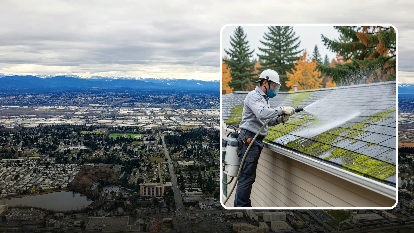 House Wash & Roof Cleaning Package in SeaTac, King County, WA - We combine a full house soft wash with a roof cleaning to tackle the two biggest algae targets on your Washington home in one...