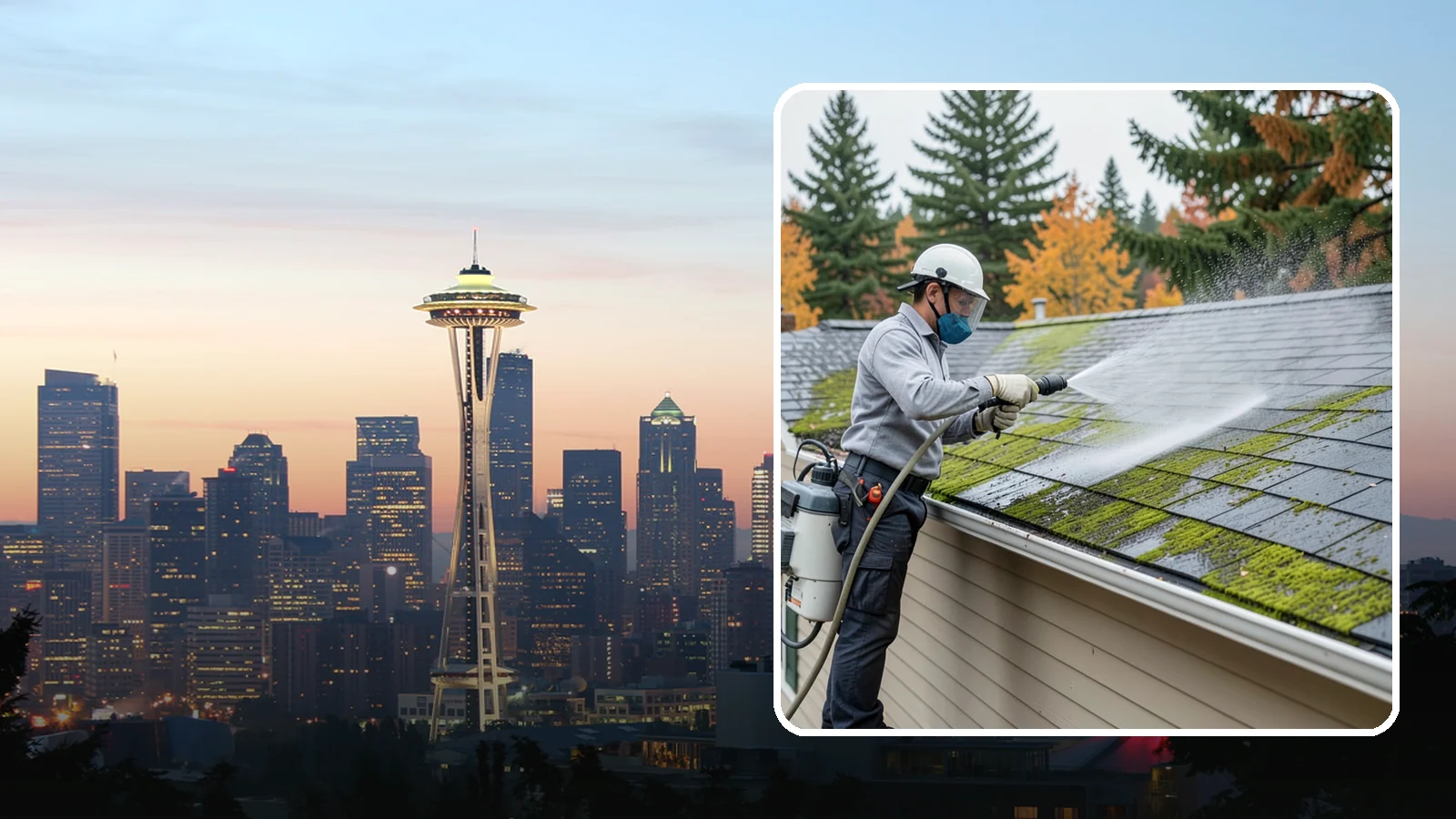 House Wash & Roof Cleaning Package in Seattle, King County, WA - We combine a full house soft wash with a roof cleaning to tackle the two biggest algae targets on your Washington home in one...