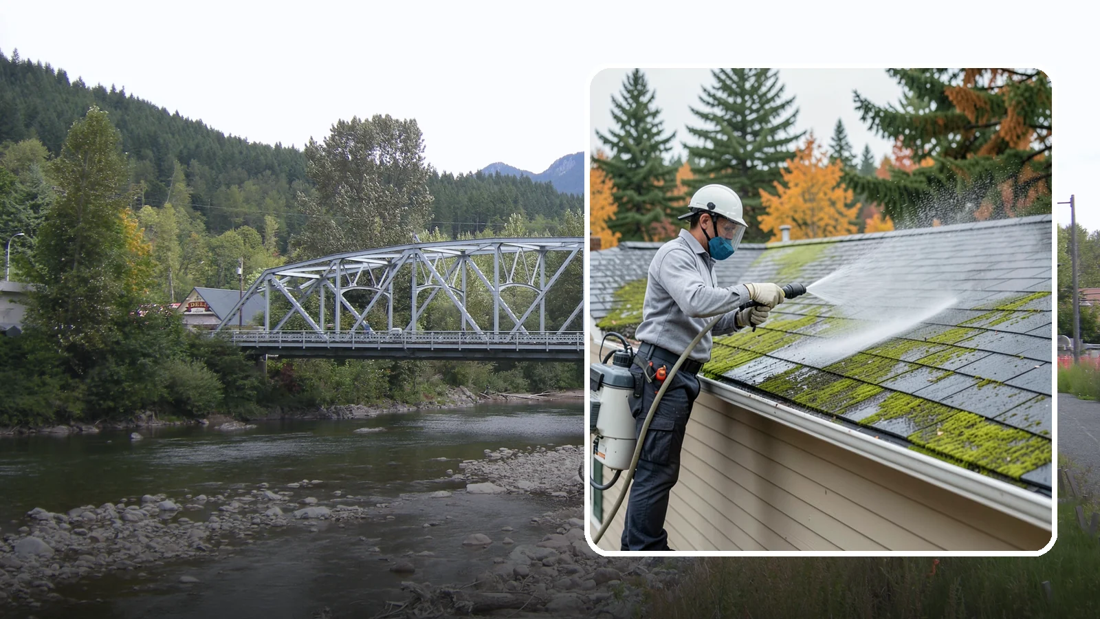 House Wash & Roof Cleaning Package in Skykomish, King County, WA - We combine a full house soft wash with a roof cleaning to tackle the two biggest algae targets on your Washington home in one...