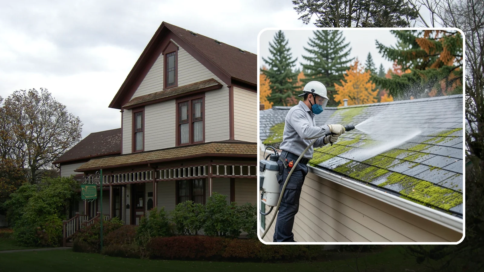 House Wash & Roof Cleaning Package in Sumner, Pierce County, WA - We combine a full house soft wash with a roof cleaning to tackle the two biggest algae targets on your Washington home in one...