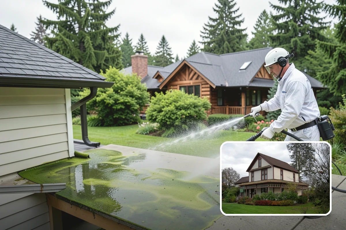 House Wash & Roof Cleaning Package in Sumner, Pierce County, WA - Addresses the two fastest-greening surfaces in one trip