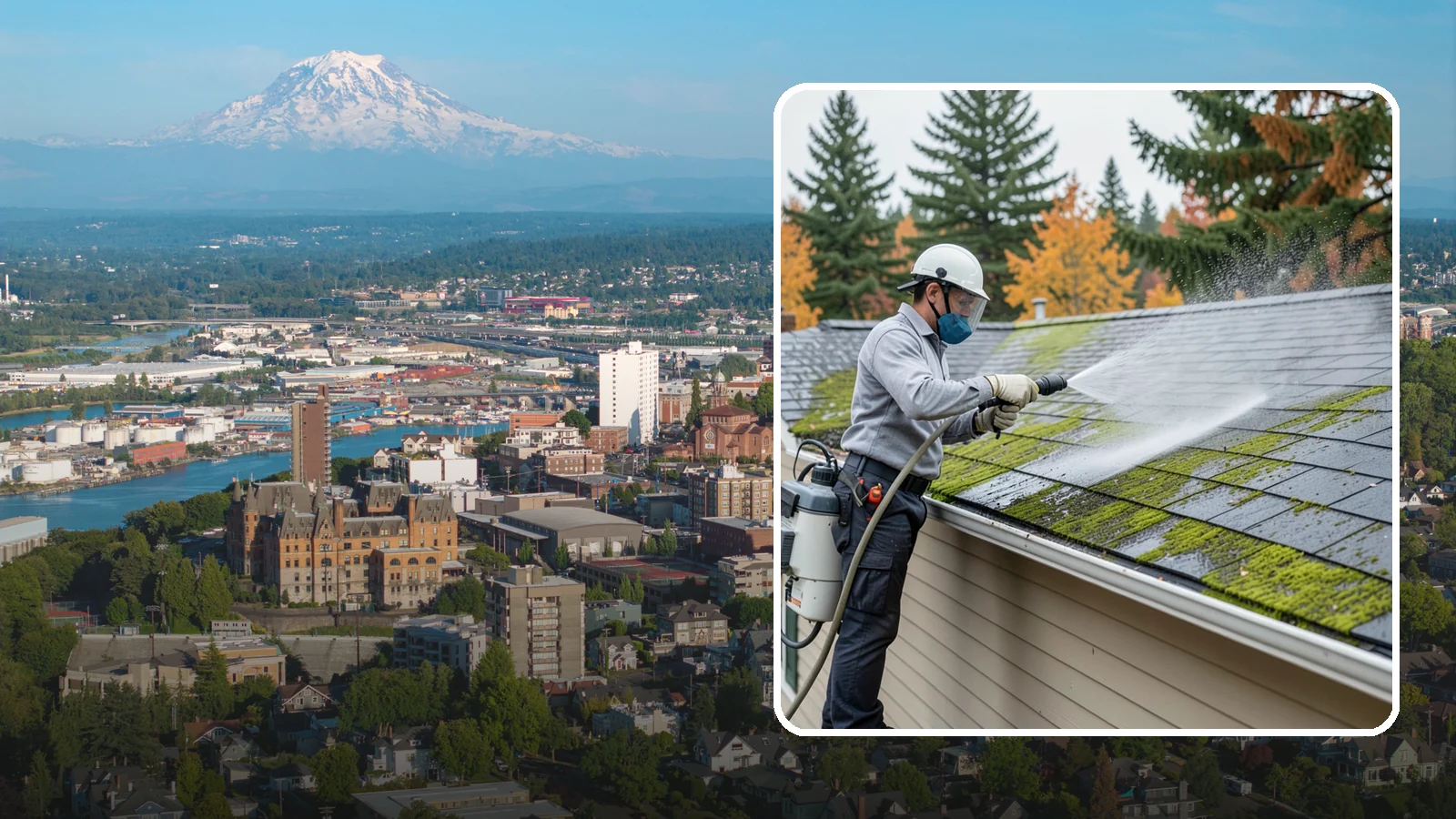 House Wash & Roof Cleaning Package in Tacoma, Pierce County, WA - We combine a full house soft wash with a roof cleaning to tackle the two biggest algae targets on your Washington home in one...
