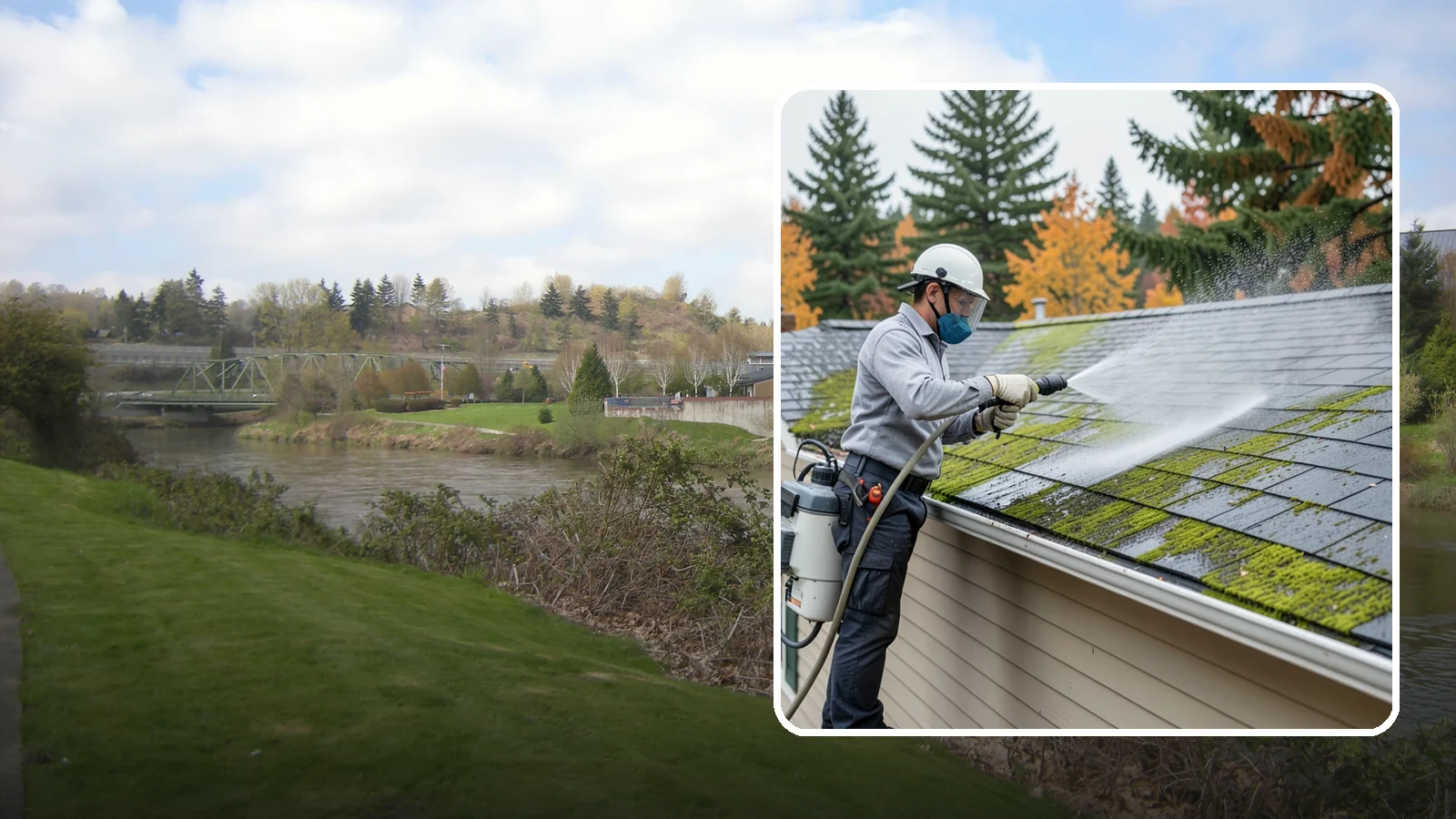 House Wash & Roof Cleaning Package in Tukwila, King County, WA - We combine a full house soft wash with a roof cleaning to tackle the two biggest algae targets on your Washington home in one...