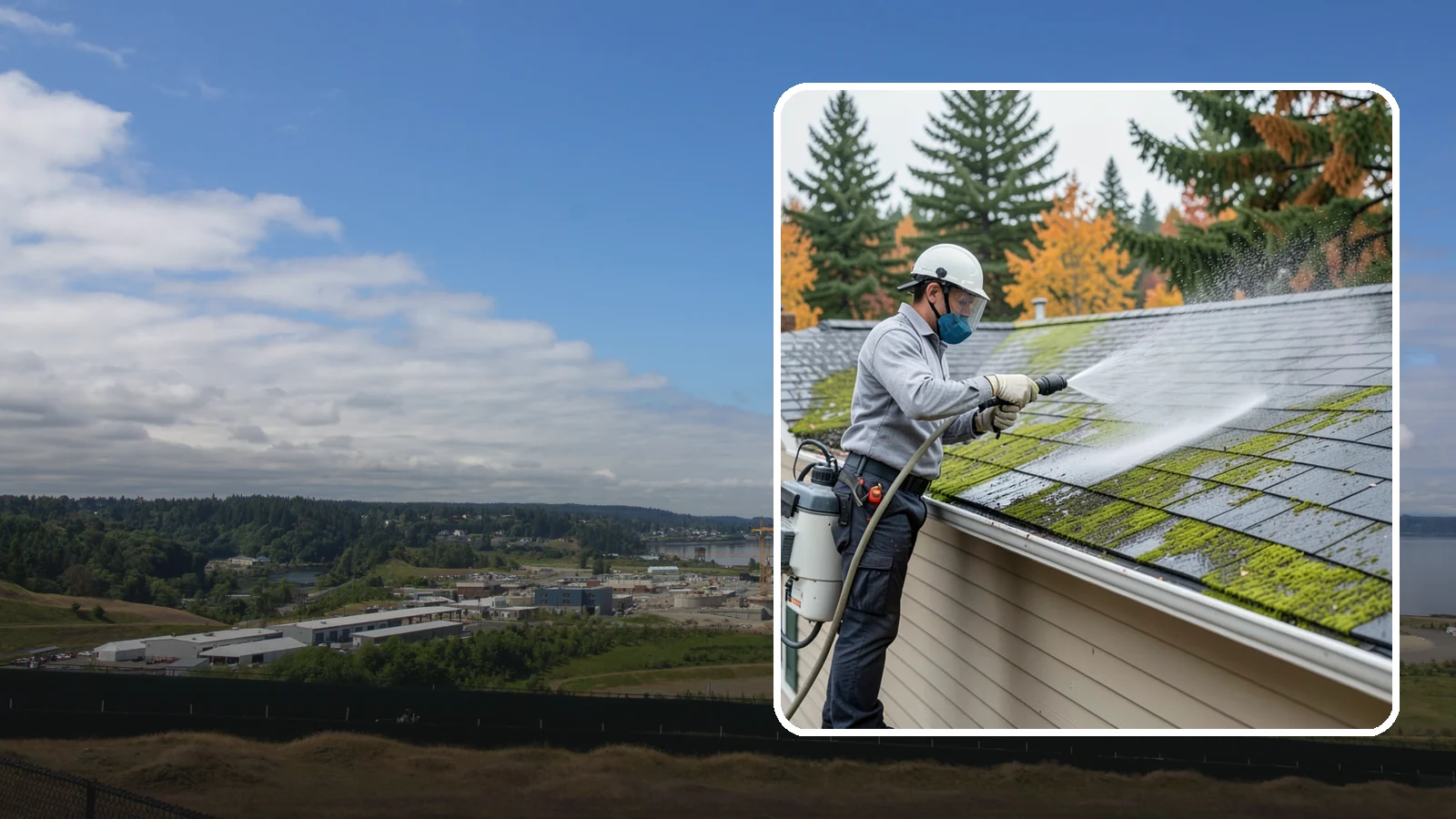 House Wash & Roof Cleaning Package in University Place, Pierce County, WA - We combine a full house soft wash with a roof cleaning to tackle the two biggest algae targets on your Washington home in one...