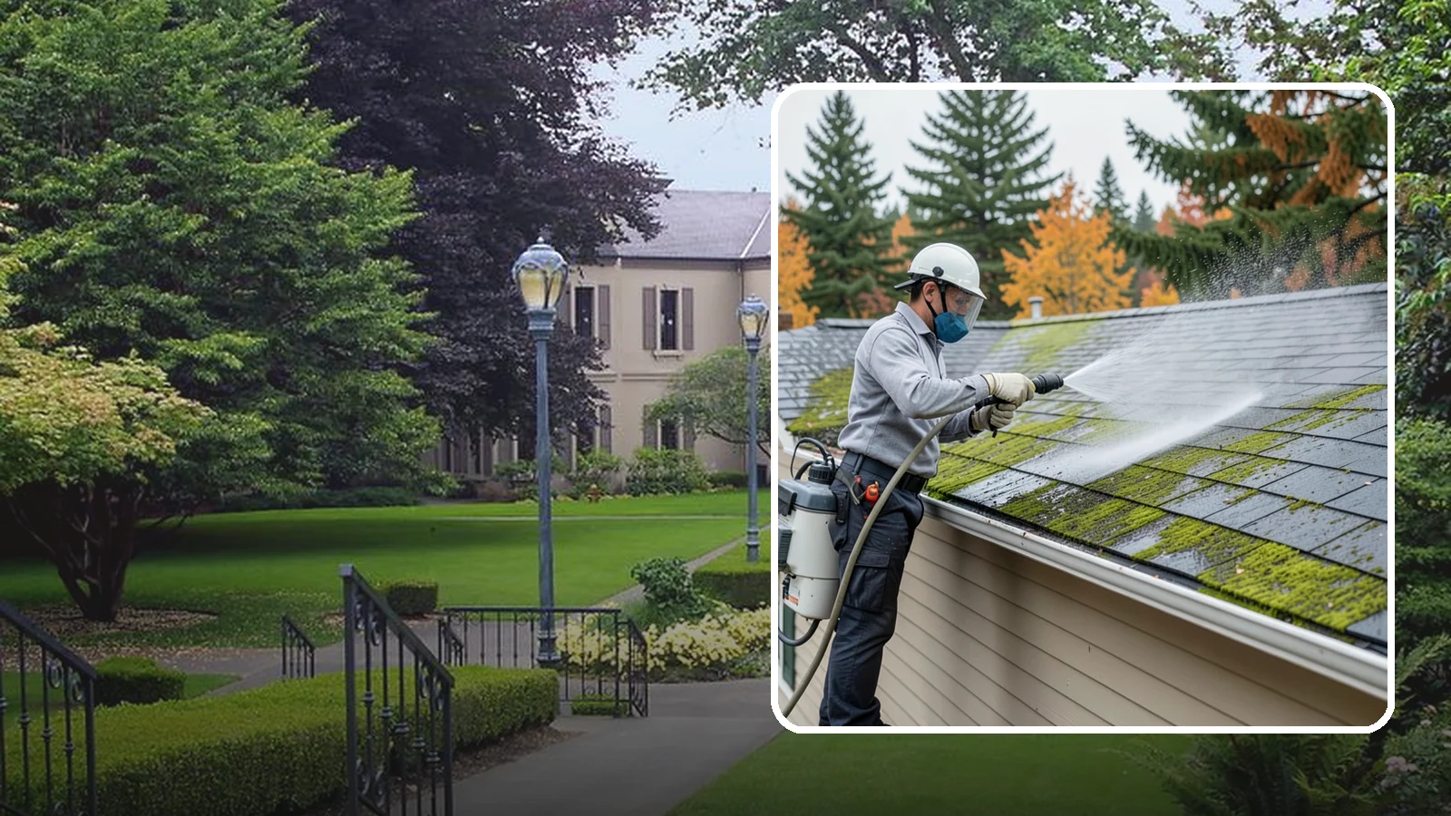 House Wash & Roof Cleaning Package in Woodinville, King County, WA - We combine a full house soft wash with a roof cleaning to tackle the two biggest algae targets on your Washington home in one...