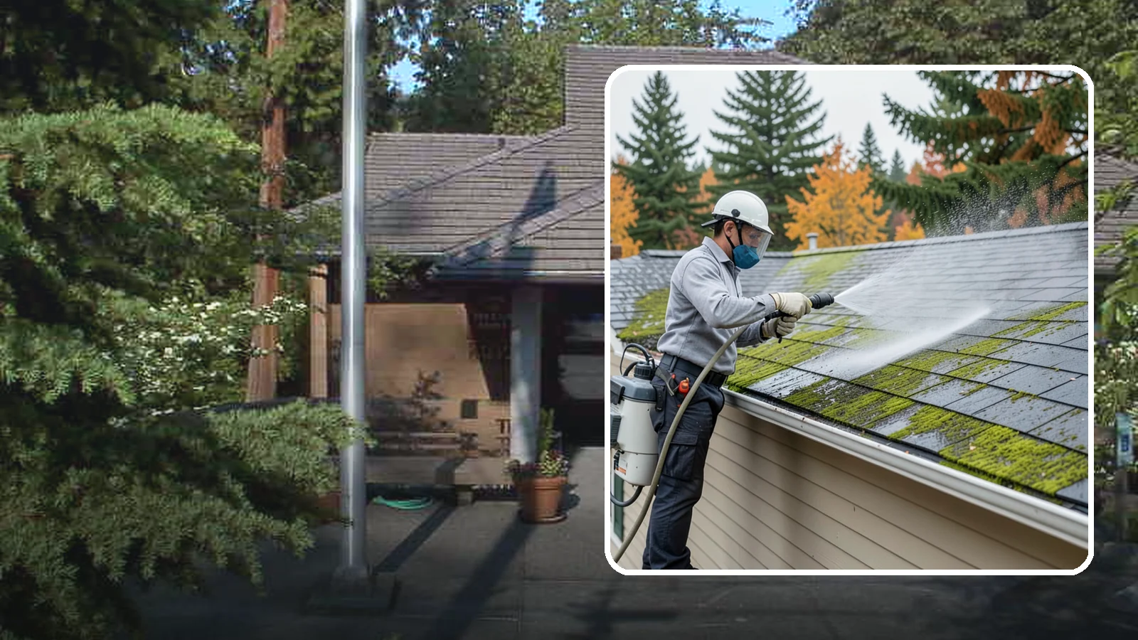 House Wash & Roof Cleaning Package in Yarrow Point, King County, WA - We combine a full house soft wash with a roof cleaning to tackle the two biggest algae targets on your Washington home in one...