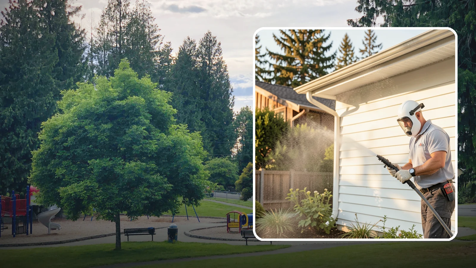 House Washing in Bonney Lake, Pierce County, WA - Our house washing lifts the green film, mildew, and grime that Western Washington's damp climate leaves on your siding.