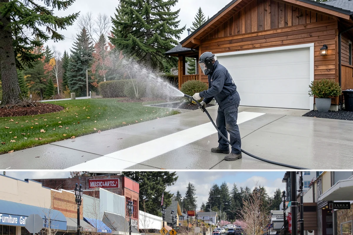 House Washing in Bothell, King County, WA - Late spring through early fall gives the driest windows for treatment to dwell and dry properly before the next rain.