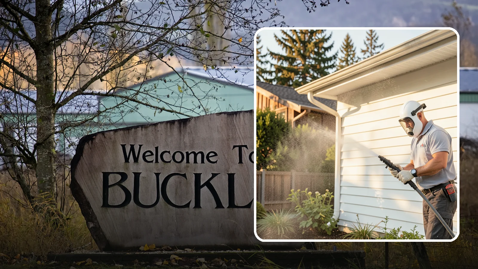 House Washing in Buckley, Pierce County, WA - Our house washing lifts the green film, mildew, and grime that Western Washington's damp climate leaves on your siding.