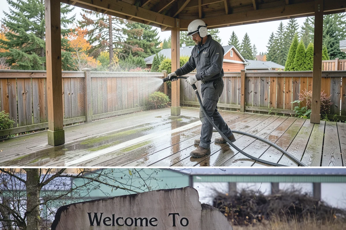 House Washing in Buckley, Pierce County, WA - Late spring through early fall gives the driest windows for treatment to dwell and dry properly before the next rain.