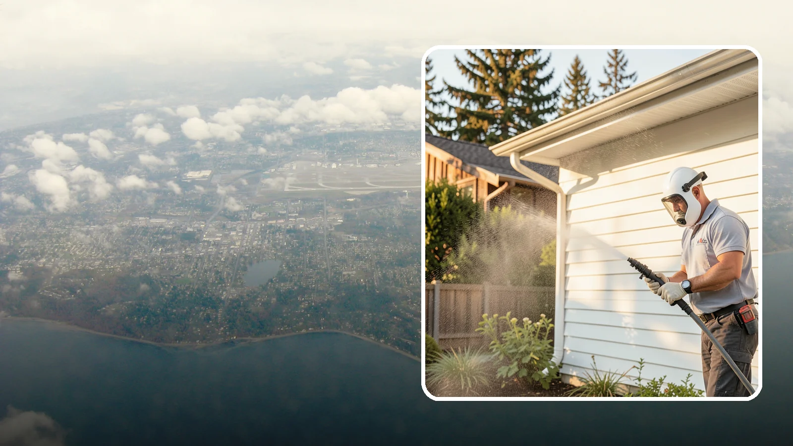 House Washing in Burien, King County, WA - Our house washing lifts the green film, mildew, and grime that Western Washington's damp climate leaves on your siding.