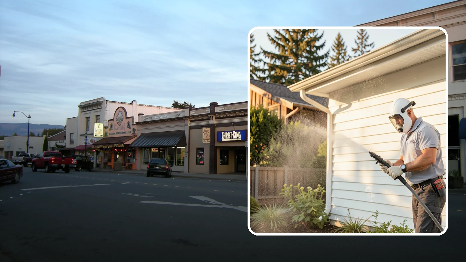 House Washing in Burlington, Skagit County, WA - Our house washing lifts the green film, mildew, and grime that Western Washington's damp climate leaves on your siding.