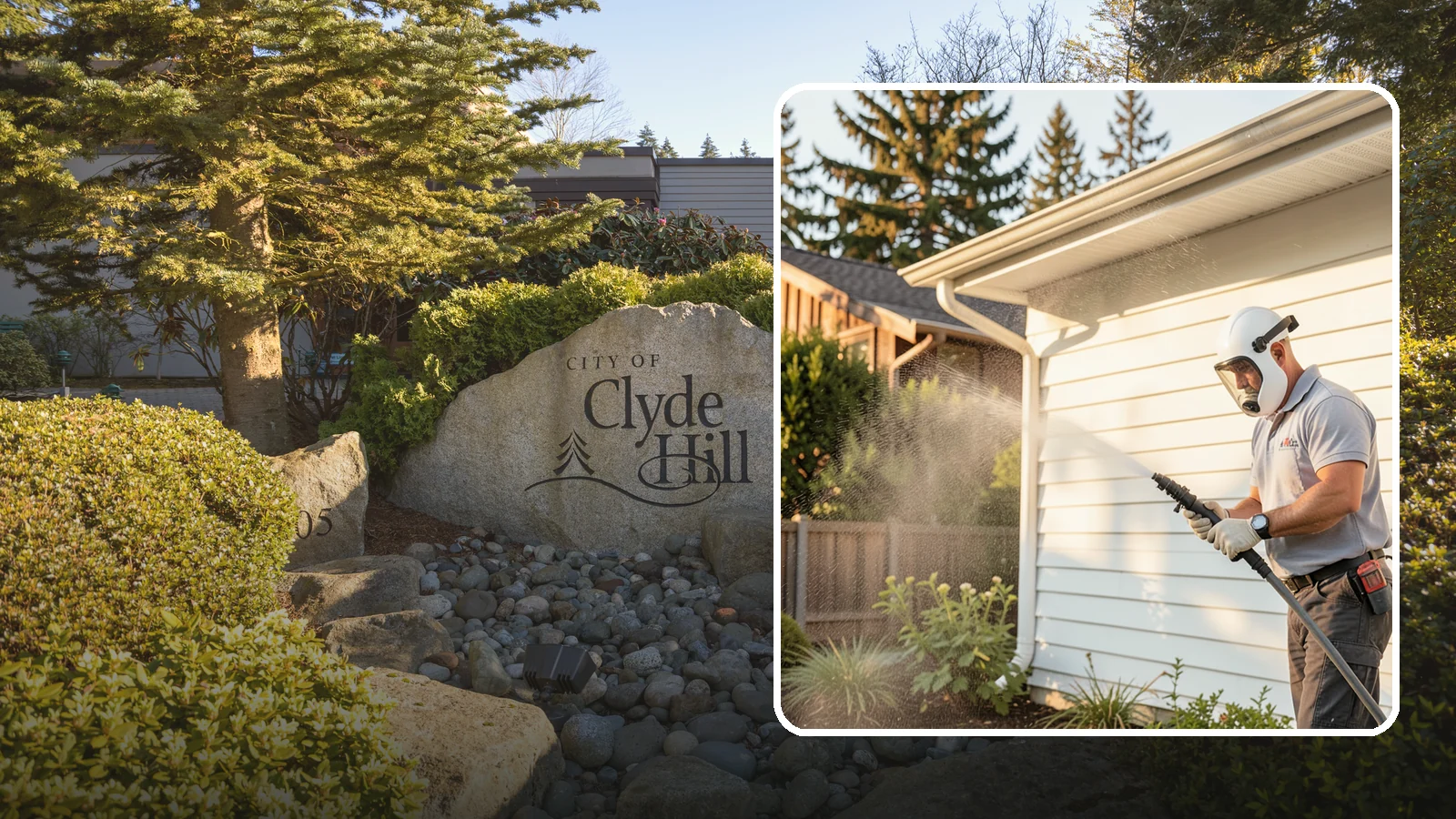 House Washing in Clyde Hill, King County, WA - Our house washing lifts the green film, mildew, and grime that Western Washington's damp climate leaves on your siding.