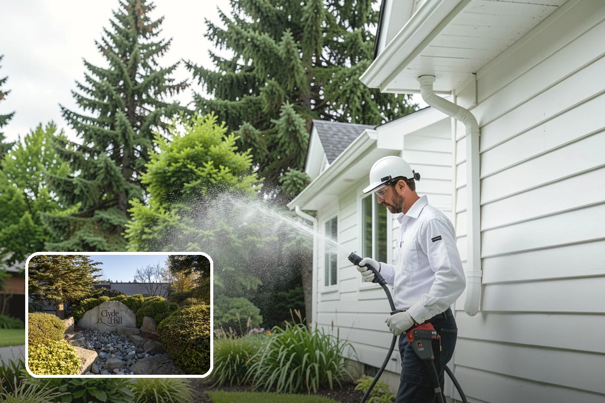 House Washing in Clyde Hill, King County, WA - Removes the tell-tale green sheen that shade and moisture create