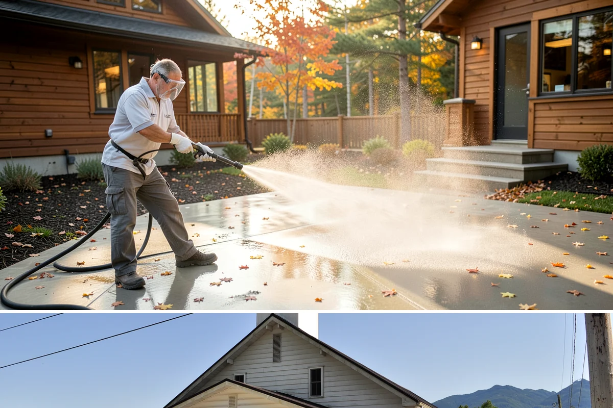 House Washing in Concrete, Skagit County, WA - Late spring through early fall gives the driest windows for treatment to dwell and dry properly before the next rain.