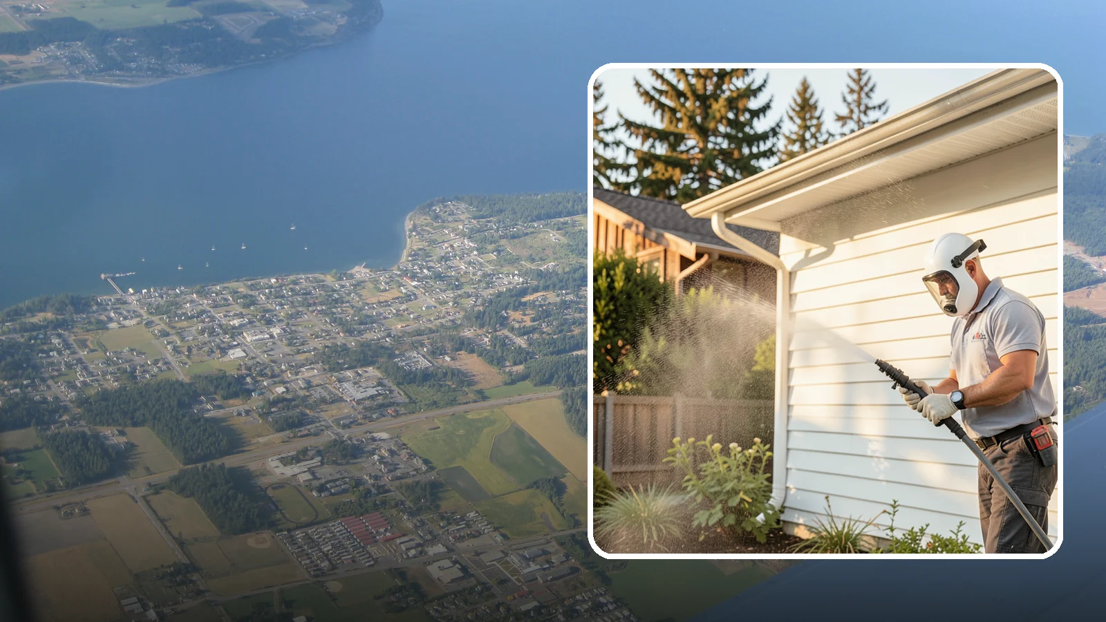 House Washing in Coupeville, Island County, WA - Our house washing lifts the green film, mildew, and grime that Western Washington's damp climate leaves on your siding.