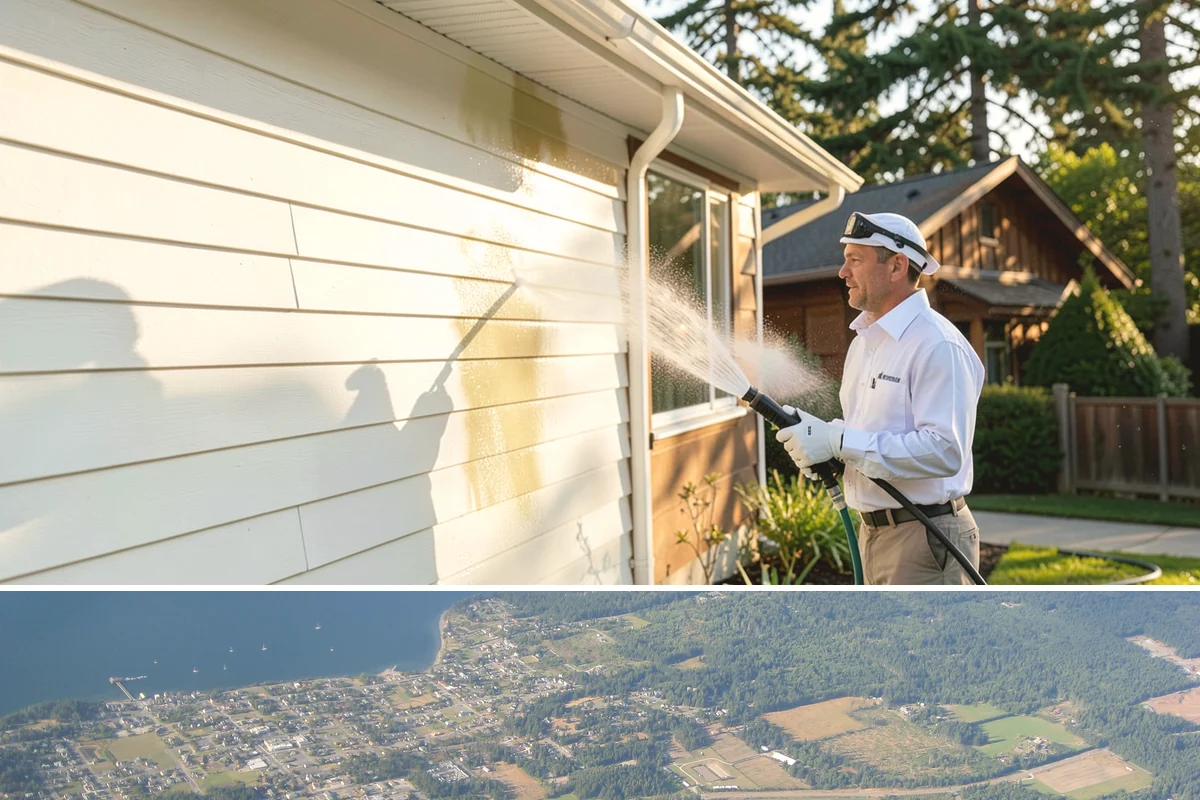 House Washing in Coupeville, Island County, WA - Late spring through early fall gives the driest windows for treatment to dwell and dry properly before the next rain.