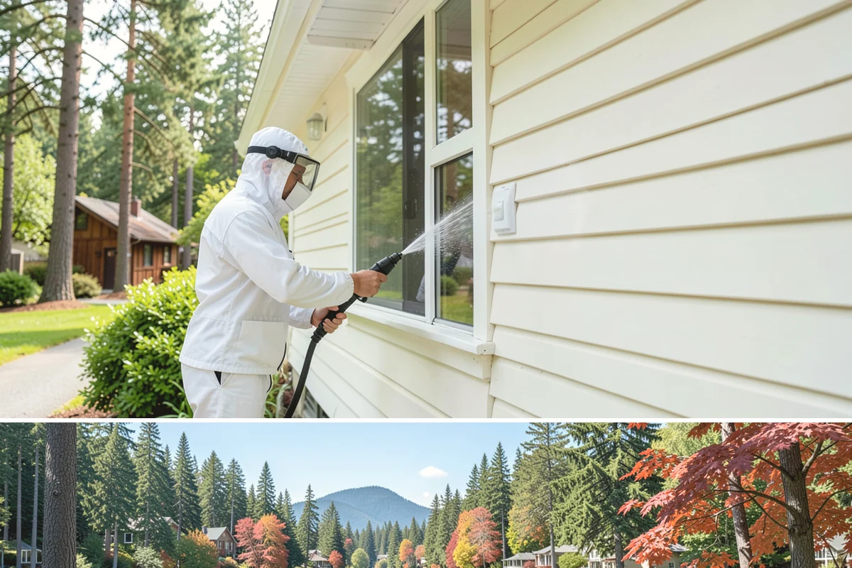 House Washing in Covington, King County, WA - Late spring through early fall gives the driest windows for treatment to dwell and dry properly before the next rain.