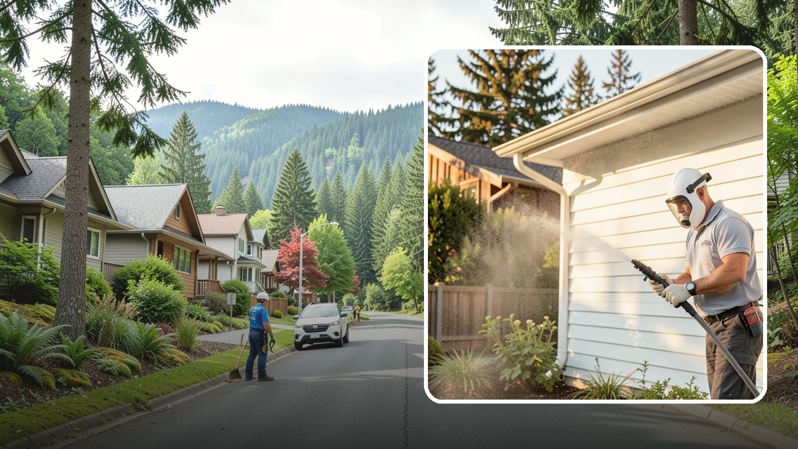 House Washing in Darrington, Snohomish County, WA - Our house washing lifts the green film, mildew, and grime that Western Washington's damp climate leaves on your siding.