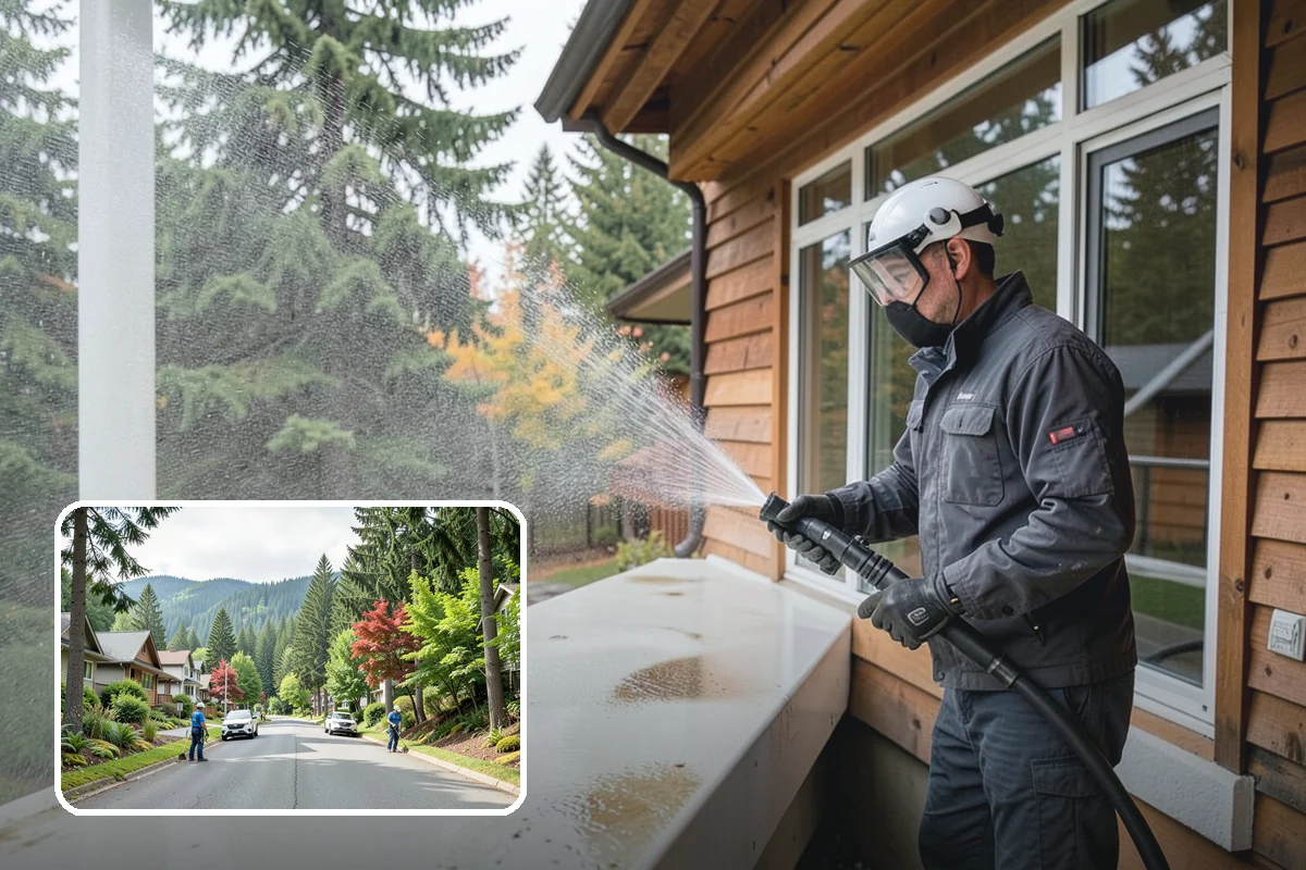 House Washing in Darrington, Snohomish County, WA - Removes the tell-tale green sheen that shade and moisture create