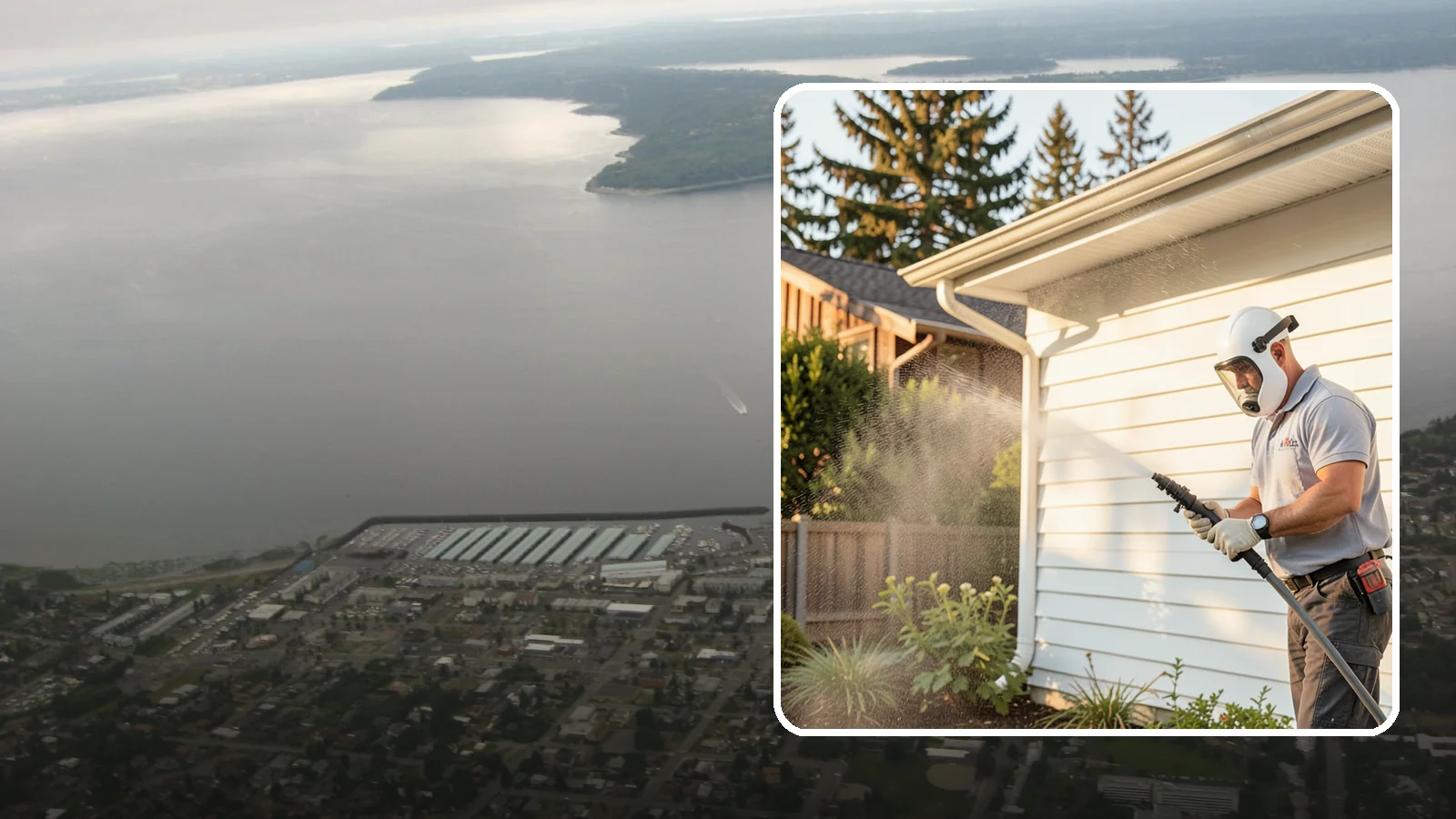 House Washing in Des Moines, King County, WA - Our house washing lifts the green film, mildew, and grime that Western Washington's damp climate leaves on your siding.