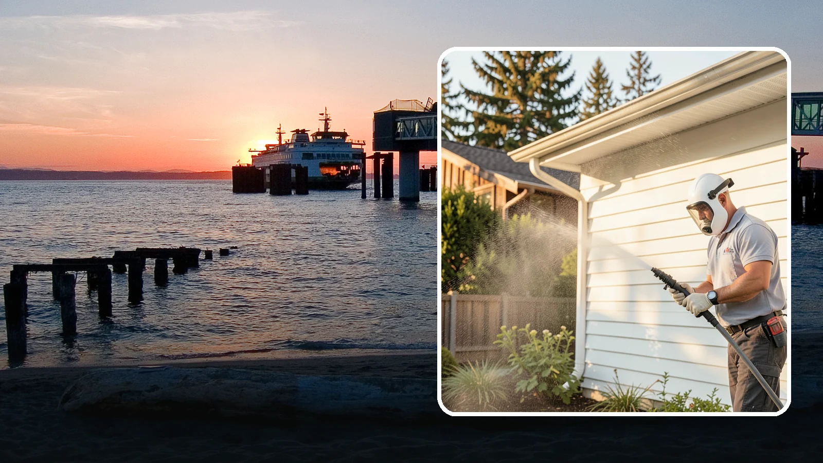House Washing in Edmonds, Snohomish County, WA - Our house washing lifts the green film, mildew, and grime that Western Washington's damp climate leaves on your siding.