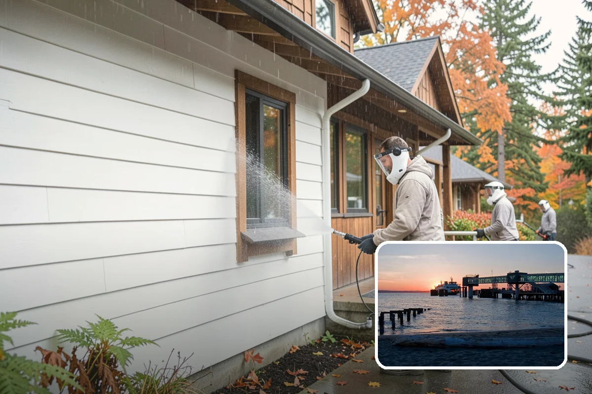 House Washing in Edmonds, Snohomish County, WA - Removes the tell-tale green sheen that shade and moisture create