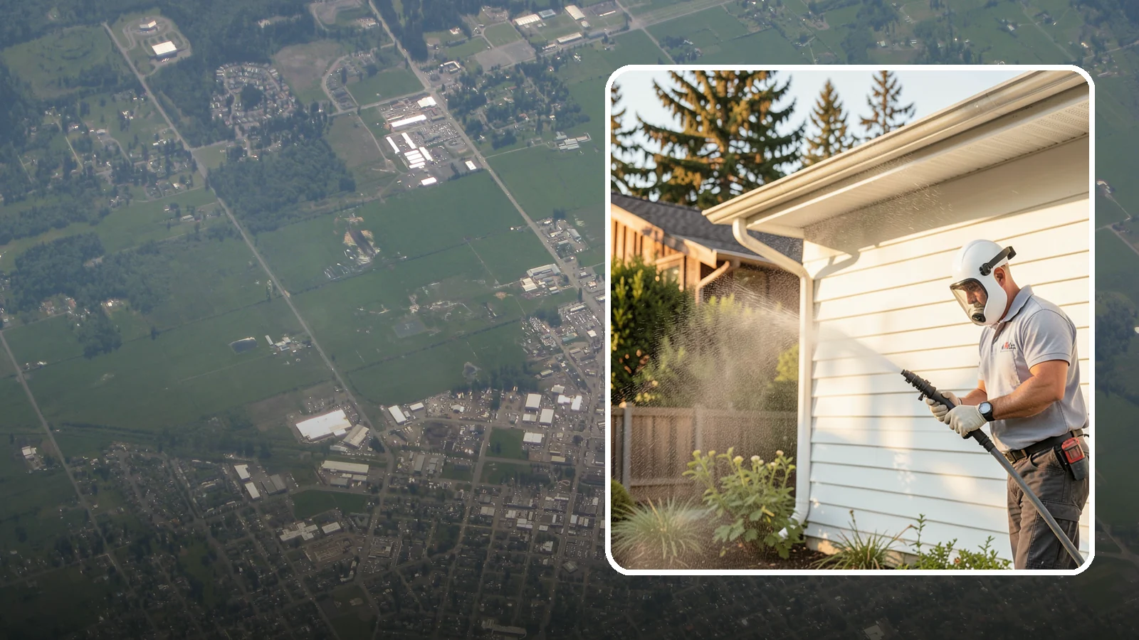 House Washing in Enumclaw, King County, WA - Our house washing lifts the green film, mildew, and grime that Western Washington's damp climate leaves on your siding.