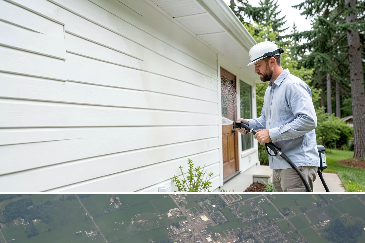 House Washing in Enumclaw, King County, WA - Late spring through early fall gives the driest windows for treatment to dwell and dry properly before the next rain.