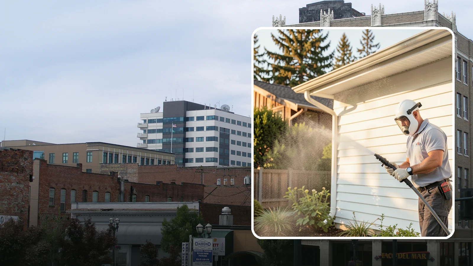 House Washing in Everett, Snohomish County, WA - Our house washing lifts the green film, mildew, and grime that Western Washington's damp climate leaves on your siding.