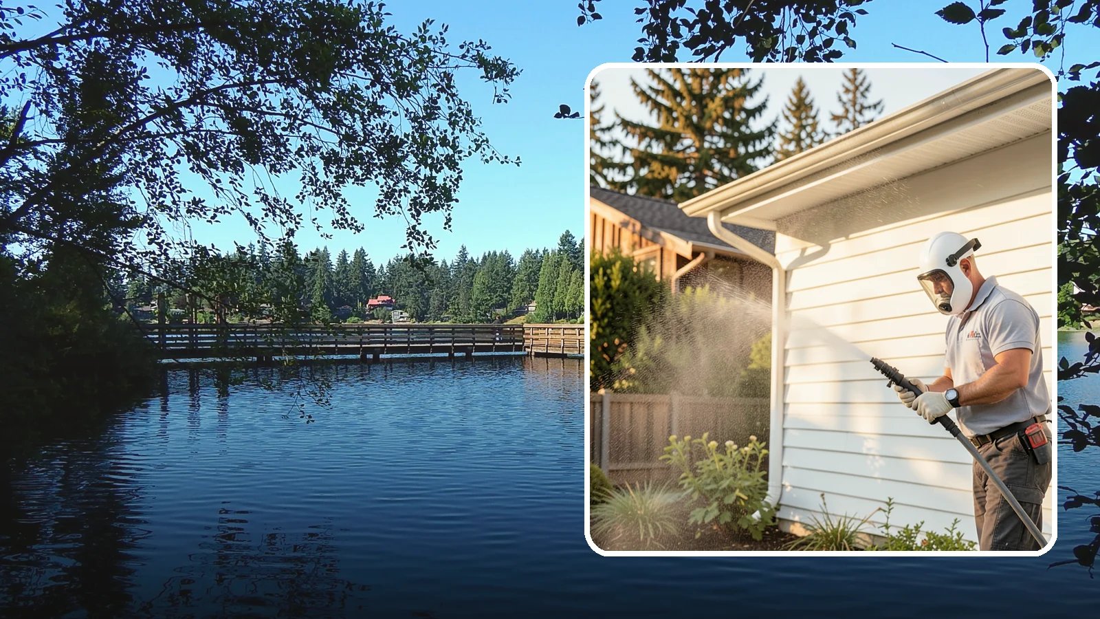 House Washing in Federal Way, King County, WA - Our house washing lifts the green film, mildew, and grime that Western Washington's damp climate leaves on your siding.