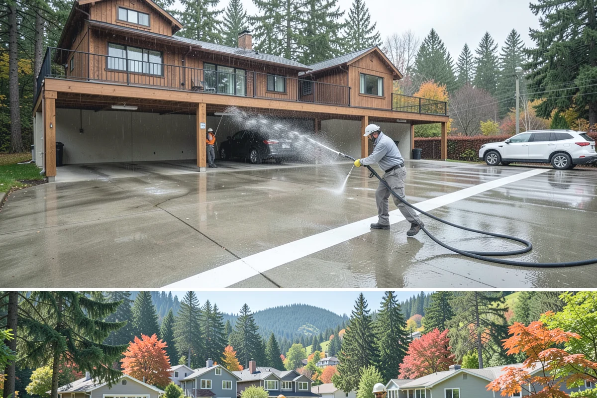 House Washing in Fircrest, Pierce County, WA - Late spring through early fall gives the driest windows for treatment to dwell and dry properly before the next rain.