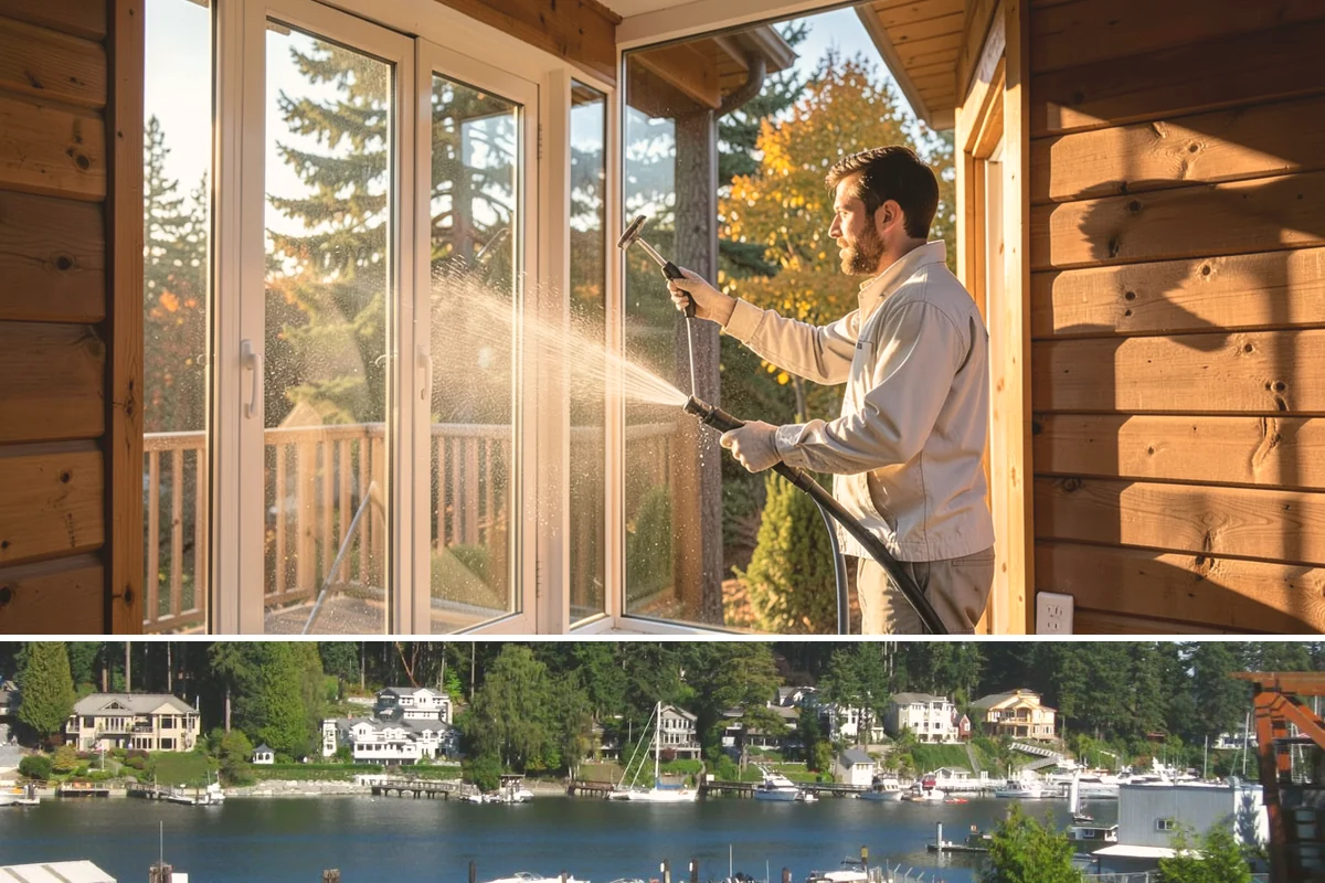 House Washing in Gig Harbor, Pierce County, WA - Late spring through early fall gives the driest windows for treatment to dwell and dry properly before the next rain.