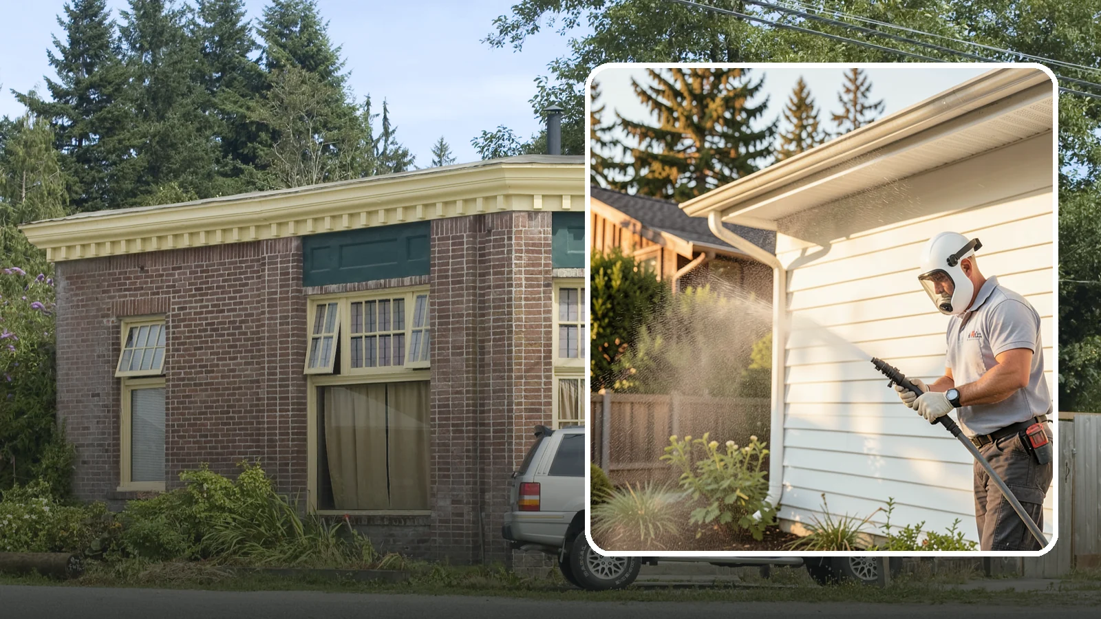 House Washing in Hamilton, Skagit County, WA - Our house washing lifts the green film, mildew, and grime that Western Washington's damp climate leaves on your siding.