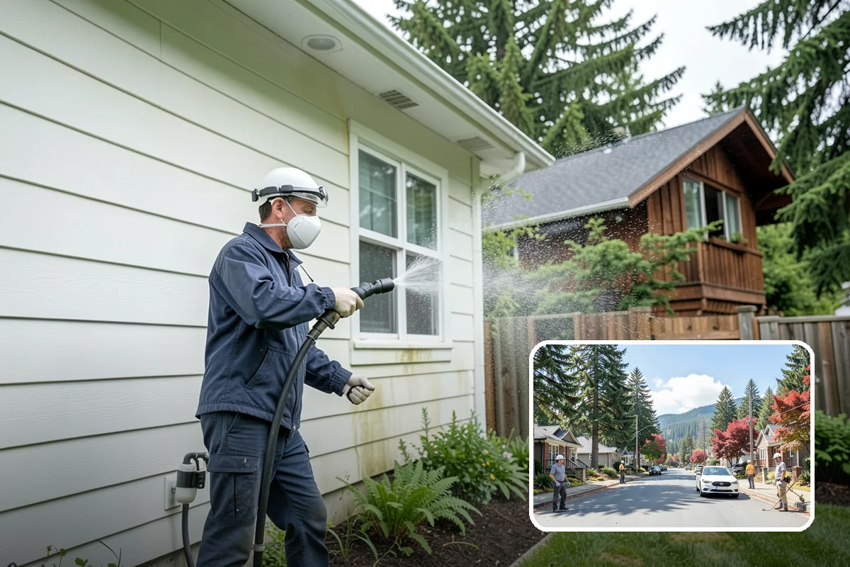 House Washing in Hunts Point, King County, WA - Removes the tell-tale green sheen that shade and moisture create