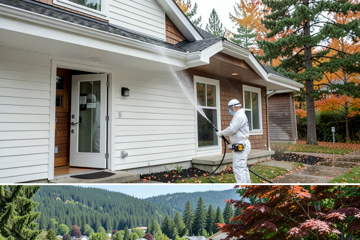 House Washing in Index, Snohomish County, WA - Late spring through early fall gives the driest windows for treatment to dwell and dry properly before the next rain.