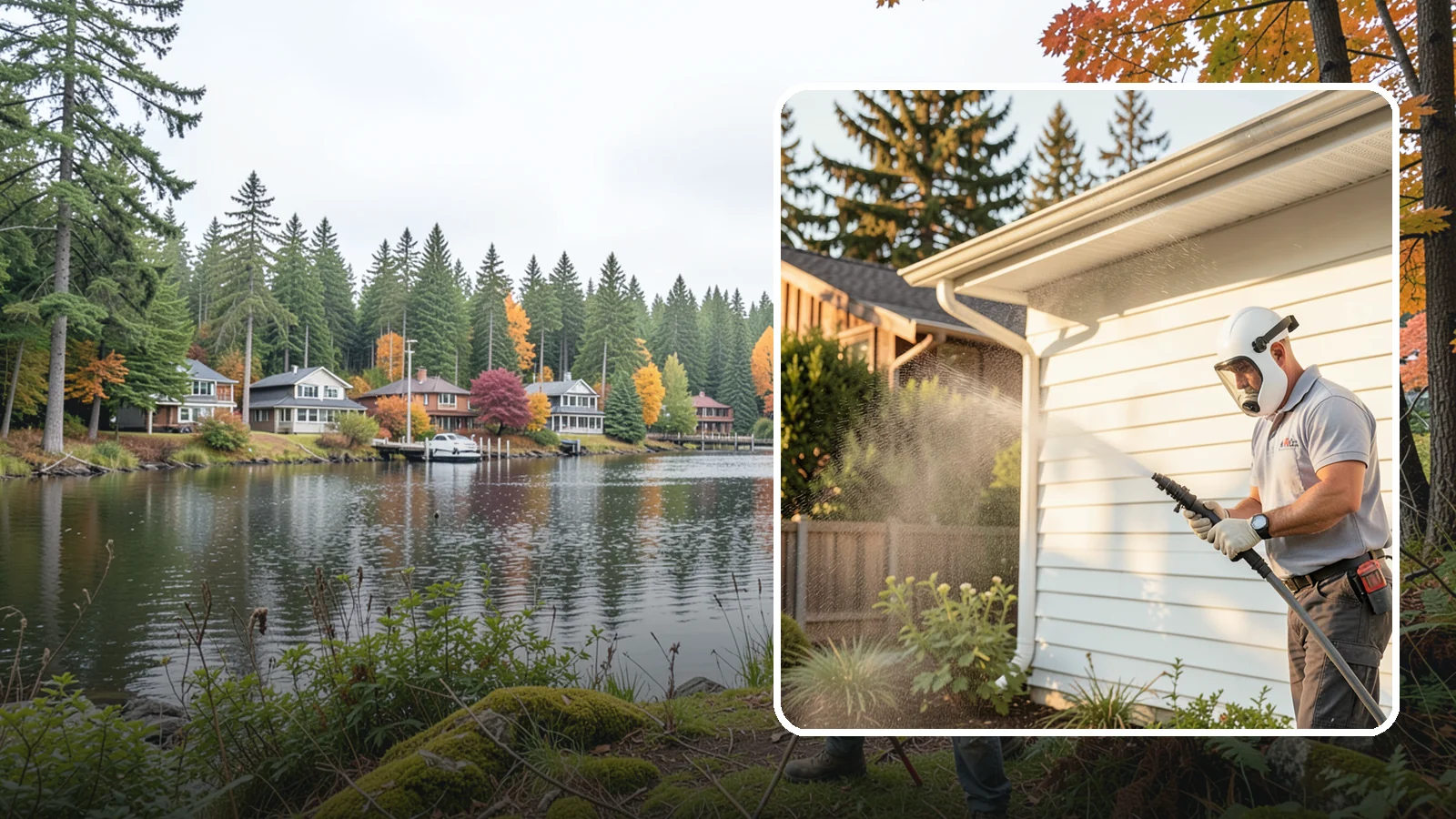 House Washing in La Conner, Skagit County, WA - Our house washing lifts the green film, mildew, and grime that Western Washington's damp climate leaves on your siding.