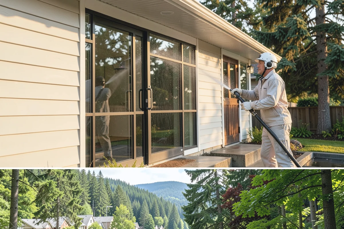 House Washing in Lake Forest Park, King County, WA - Late spring through early fall gives the driest windows for treatment to dwell and dry properly before the next rain.