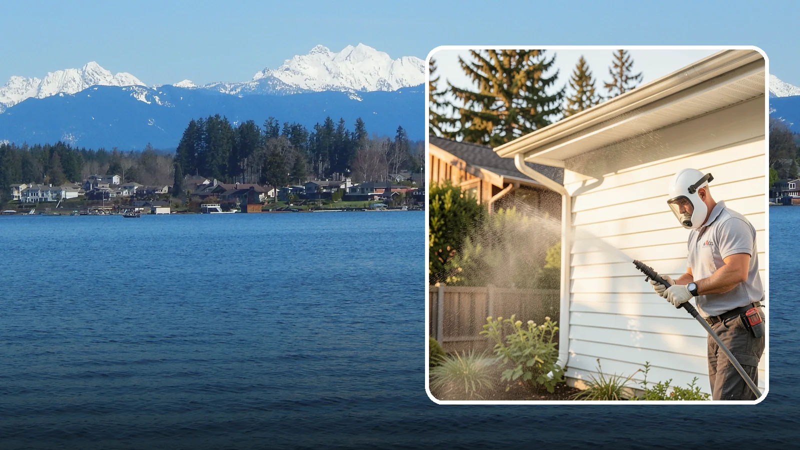 House Washing in Lake Stevens, Snohomish County, WA - Our house washing lifts the green film, mildew, and grime that Western Washington's damp climate leaves on your siding.