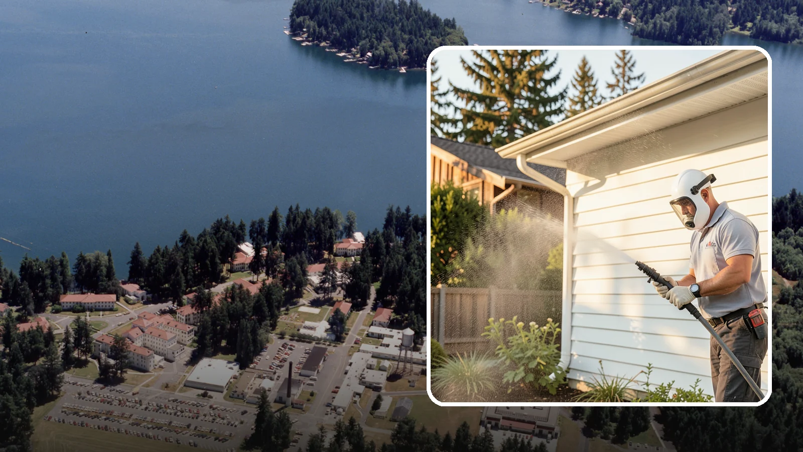 House Washing in Lakewood, Pierce County, WA - Our house washing lifts the green film, mildew, and grime that Western Washington's damp climate leaves on your siding.
