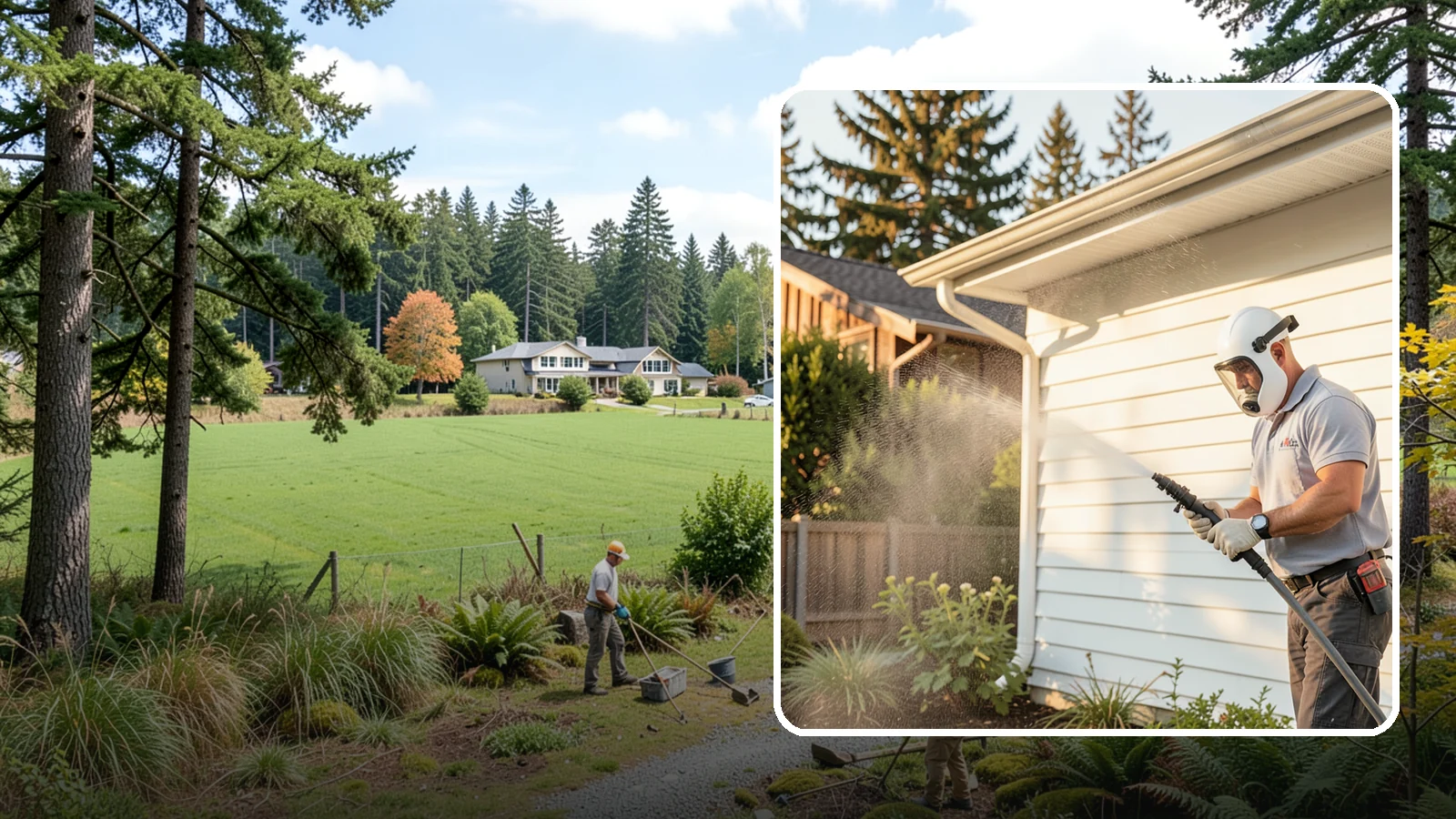 House Washing in Lyman, Skagit County, WA - Our house washing lifts the green film, mildew, and grime that Western Washington's damp climate leaves on your siding.