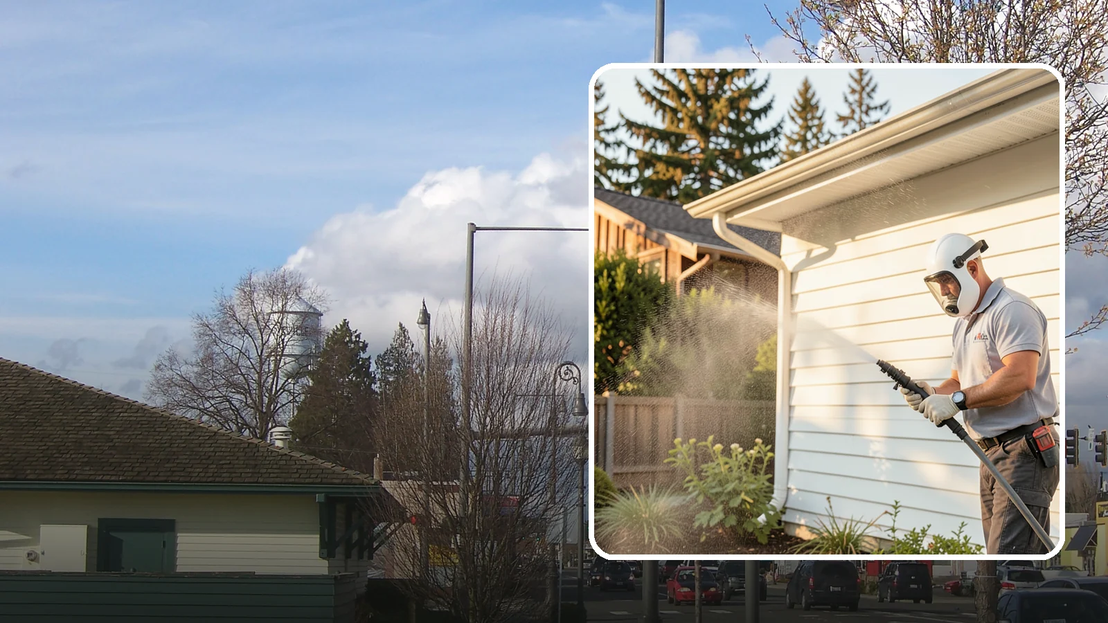 House Washing in Marysville, Snohomish County, WA - Our house washing lifts the green film, mildew, and grime that Western Washington's damp climate leaves on your siding.
