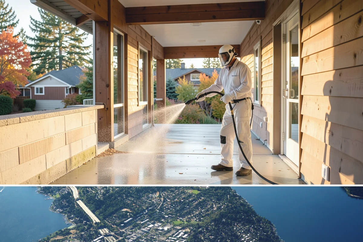 House Washing in Mercer Island, King County, WA - Late spring through early fall gives the driest windows for treatment to dwell and dry properly before the next rain.