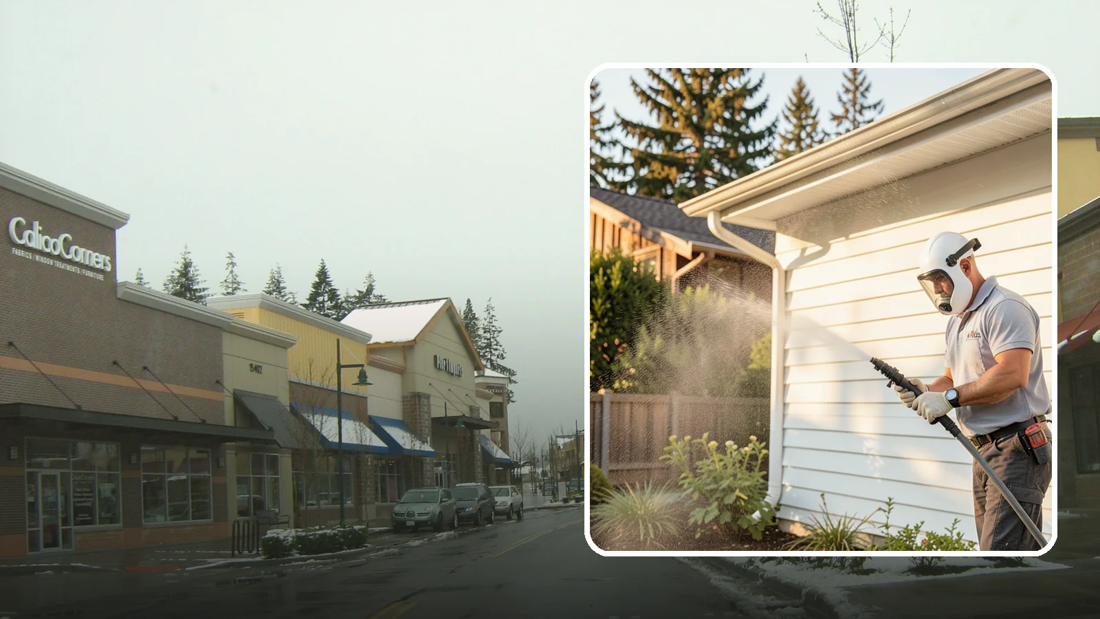 House Washing in Mill Creek, Snohomish County, WA - Our house washing lifts the green film, mildew, and grime that Western Washington's damp climate leaves on your siding.